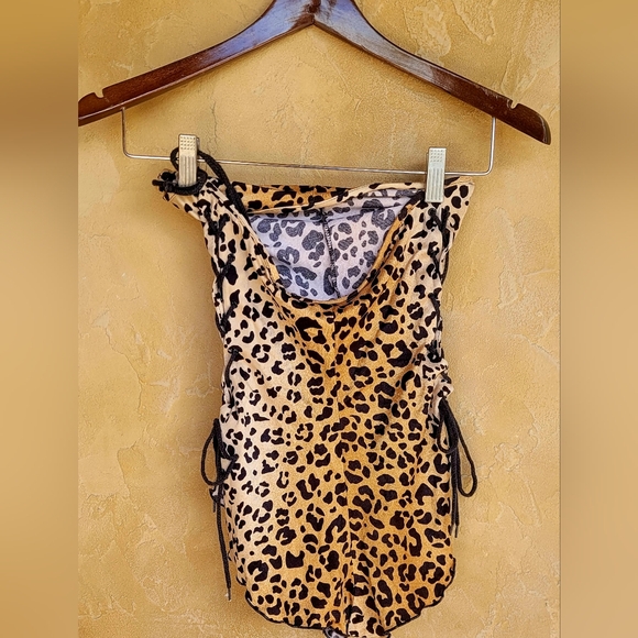 Vintage Leopard 1980s One-Piece Swimsuit, Side Ties. Size Small Beach Fun - Picture 2 of 12